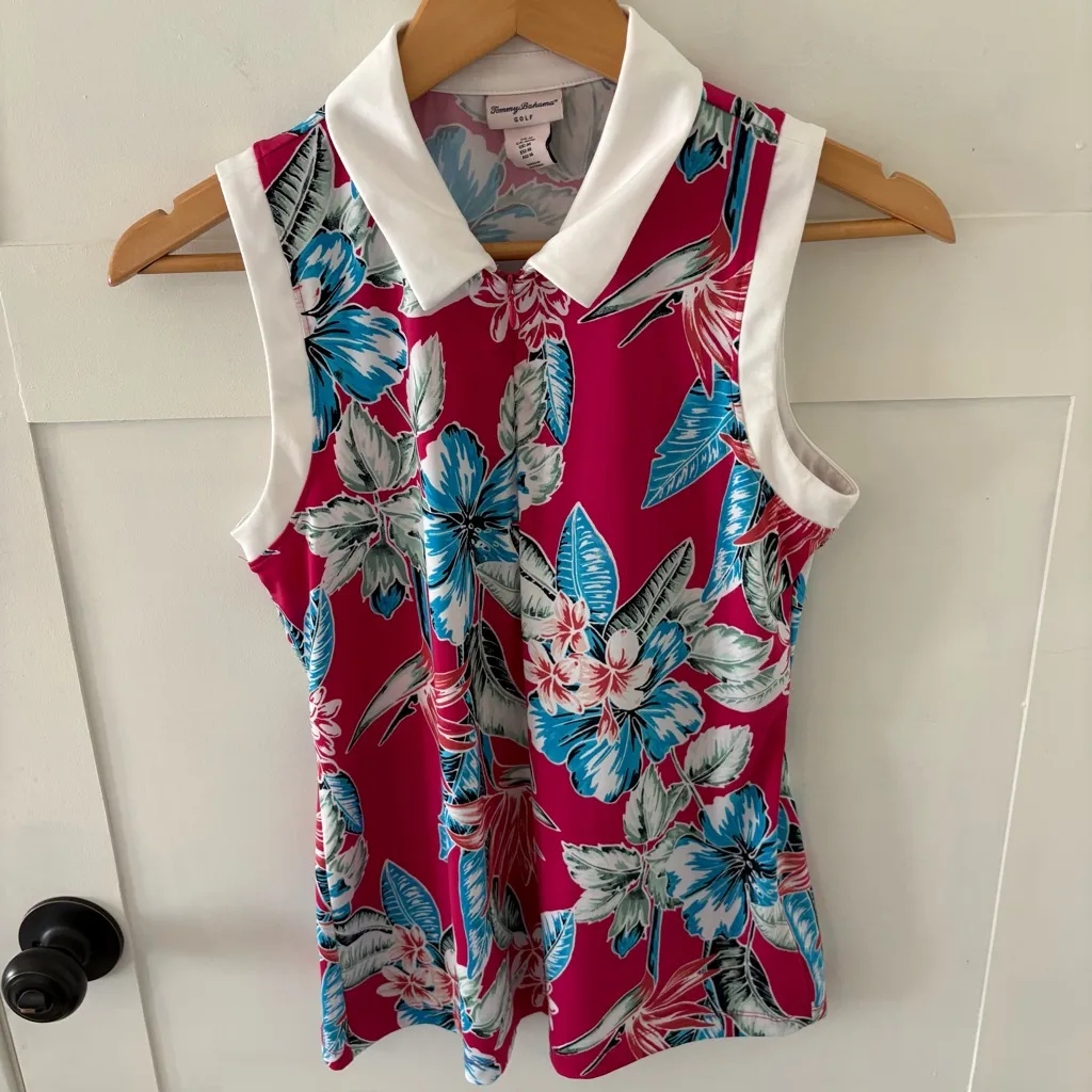 Tommy Bahama Golf Sleeveless Quarter Tropical Zip Top. Size Medium. - Image 4