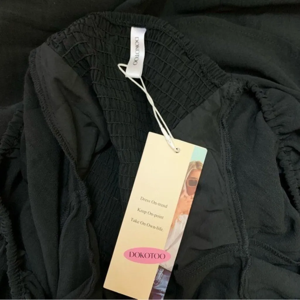 Dokotoo‎ Black Tie Front Flutter Sleeve Mini Dress S Boho Cottagecore Festival - Image 5