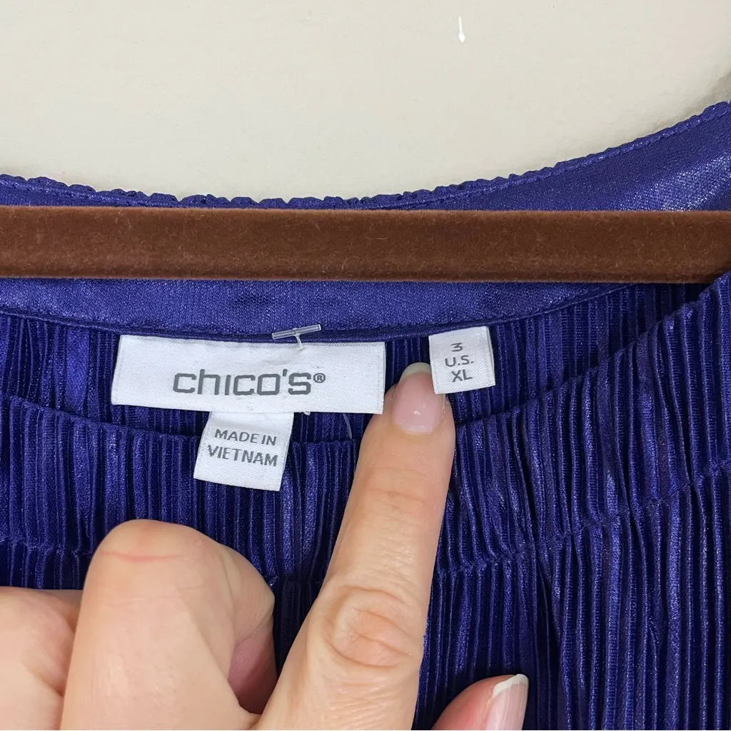 NWT Chico’s Metallic Crinkle Knit‎ Top in Florentia Plum Size 3/XL - Image 3