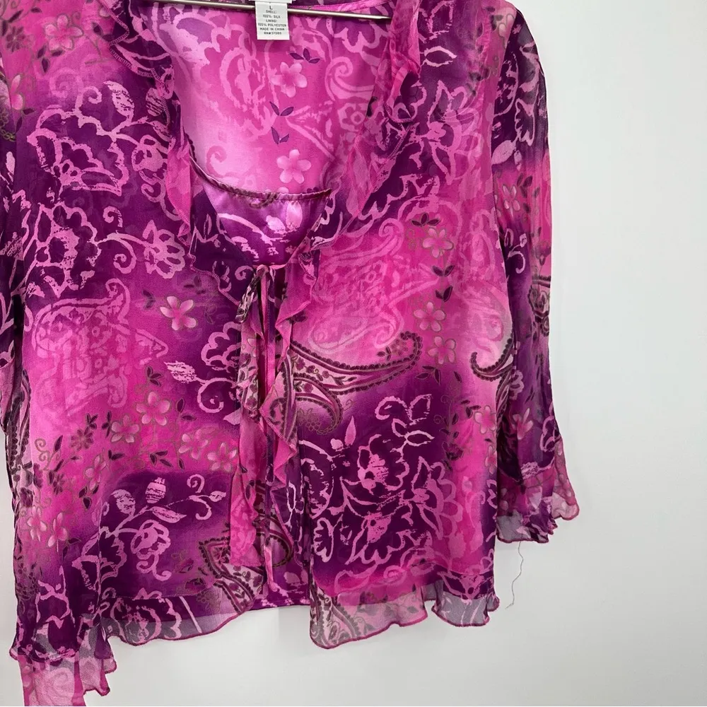 Vintage Y2K Pink Floral Tank Top Cardigan 2 Piece Set Early 2000s Coconut Girl - Image 4