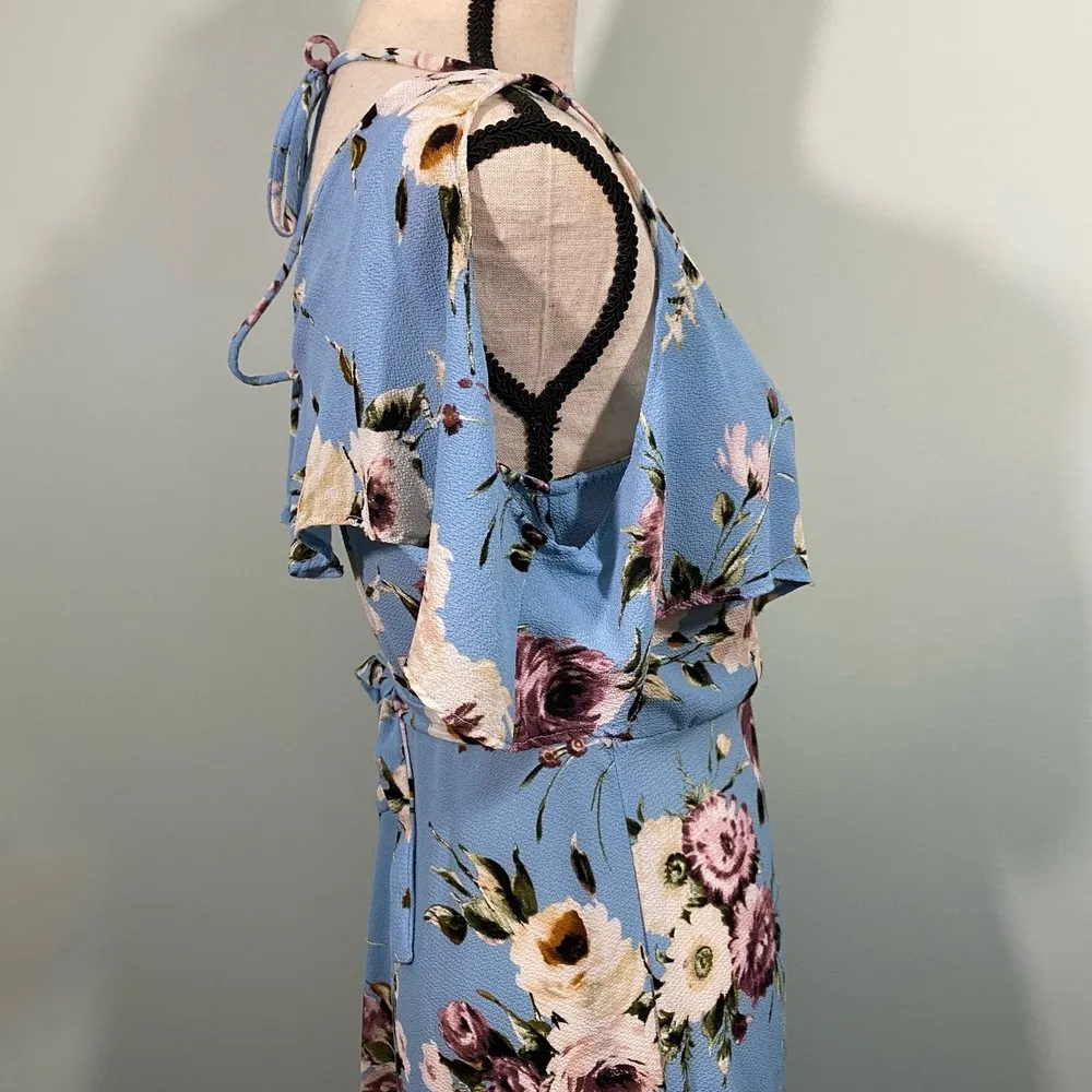 Spirit Of Grace Women's Blue Floral Ruffle Sleeveless Wrap Dress Size S - Image 9