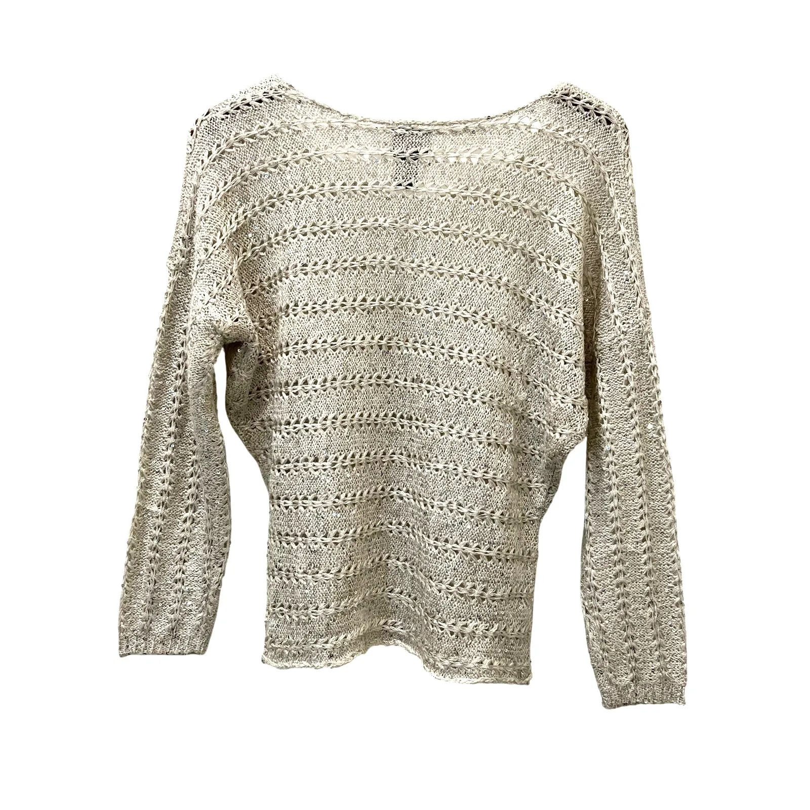 Dots Crochet Open Knit Sweater Cream Silver Sequins Size Medium - Image 5