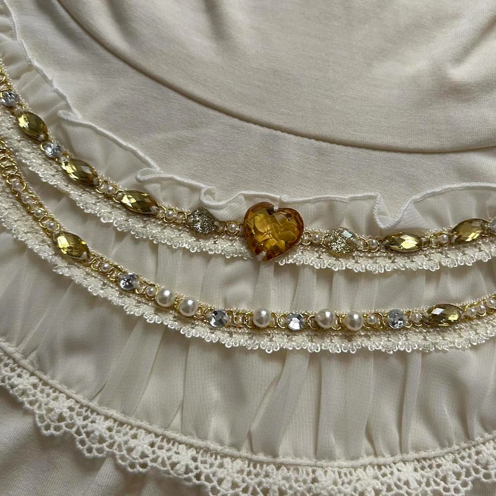 Axes Femme Cream white long sleeve turtleneck top with pearl diamante neckline Size M - Image 2