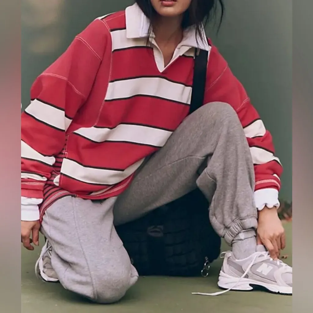 NWT Free People Work It Out Printed Pullover in Victory Red - Image 4