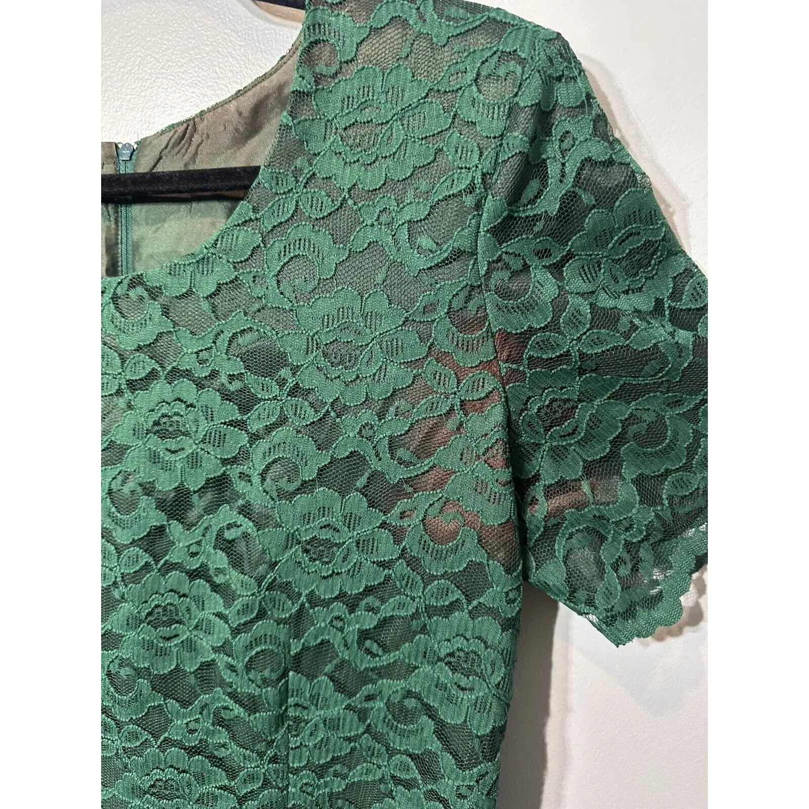 Vintage Green Lace Dress My Michelle 90's Mini Sheath Short Sleeve Grunge Size 8 - Image 7