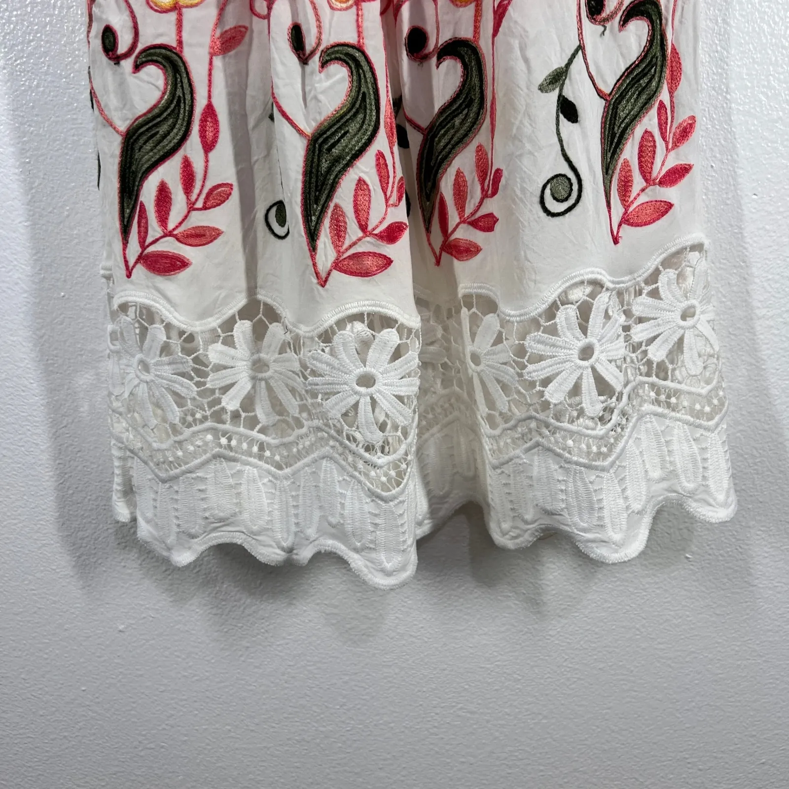 Gael Collection‎ Embroidered Floral Peasant Dress Lace Trim Bohemian Unitalla White Size M - Image 8
