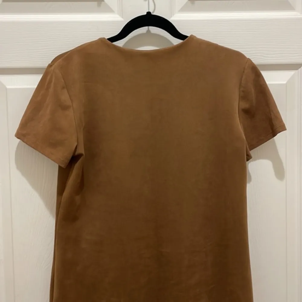WAYF Camel Brown Faux Suede Short Sleeve Mini Shirt Dress - Image 5