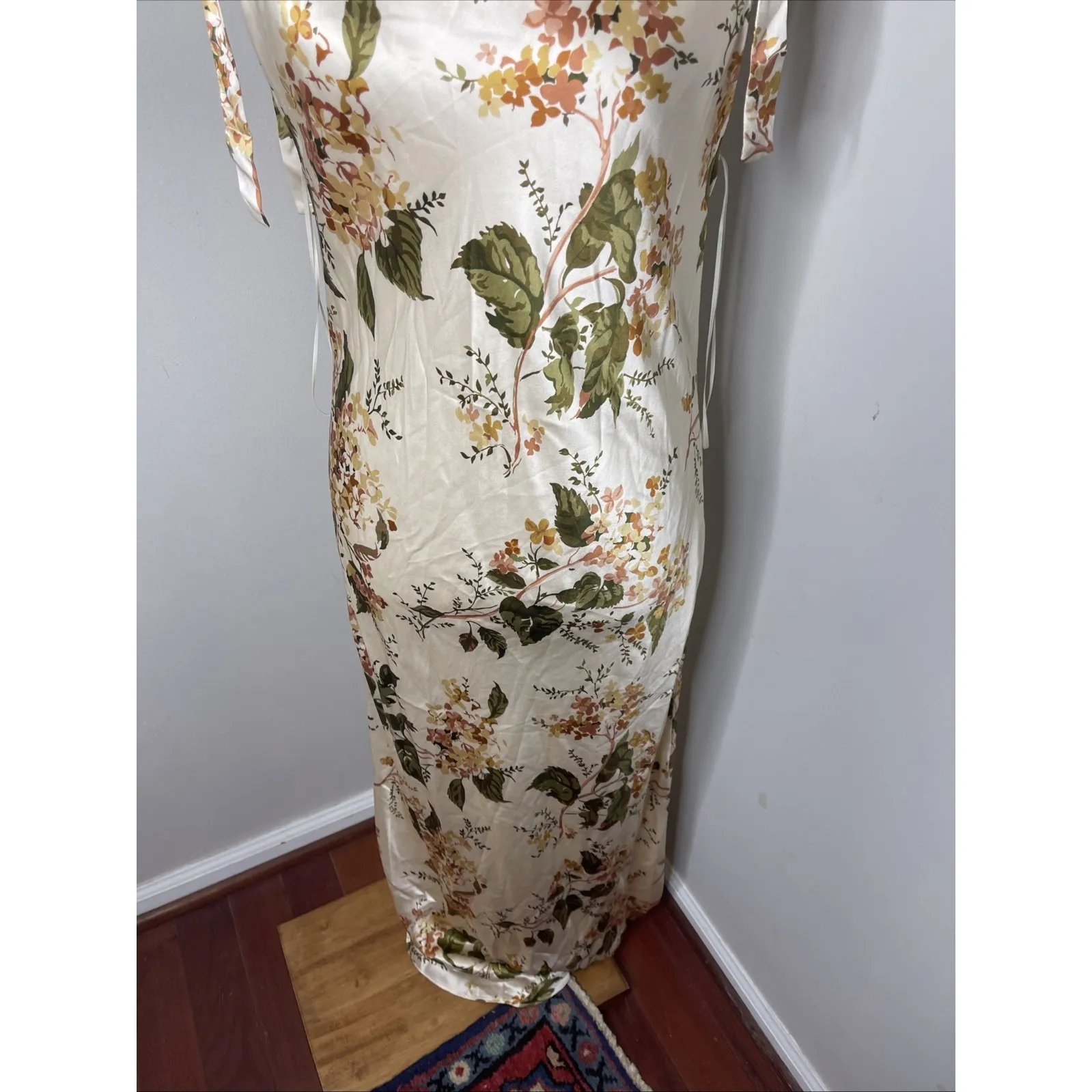 Reformation Aden‎ Bow-detailed Foral Print Silk Charmeuse Midi Dress Medium M - Image 7