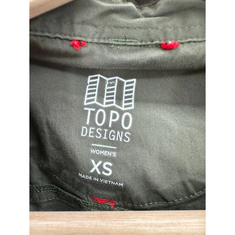 Topo Designs Button Down Shirt Women XS Olive Green Cropped Collar Cotton Nylon - Image 6