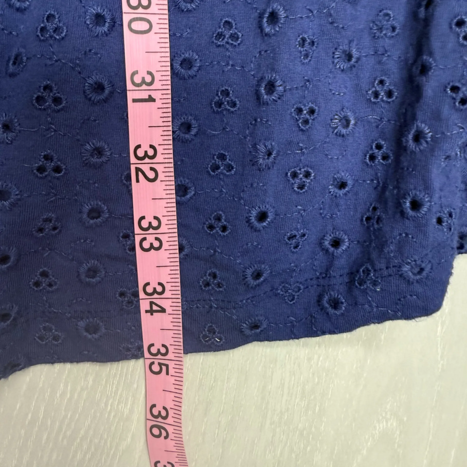 Free People Women Size Small Apricot Rose Puff Sleeve Eyelet Indigo Mini Dress‎ - Image 9