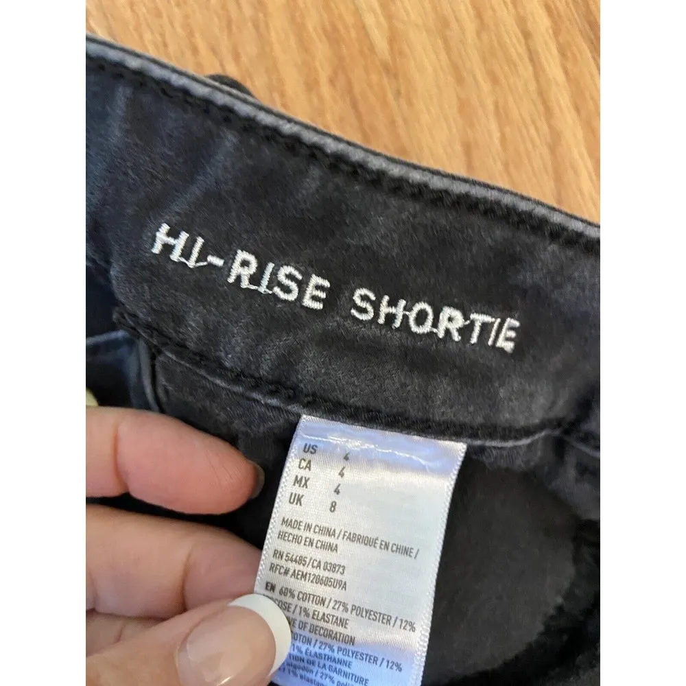 American Eagle Shorts Womens Sz 4 Super Stretch High Rise Shortie Black Cut Off - Image 4