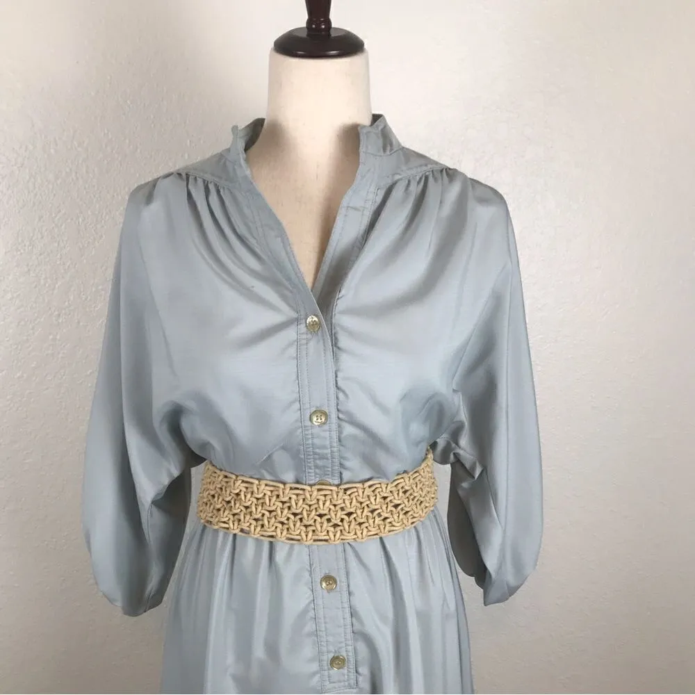 Vintage 1960s R & K Originals Western Boho belted button front midi dress 6/8* Gray - Image 6