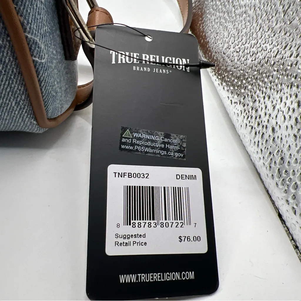 TRUE RELIGION denim Crossbody Bag Small Brown Strap MSRP $76 - Image 2