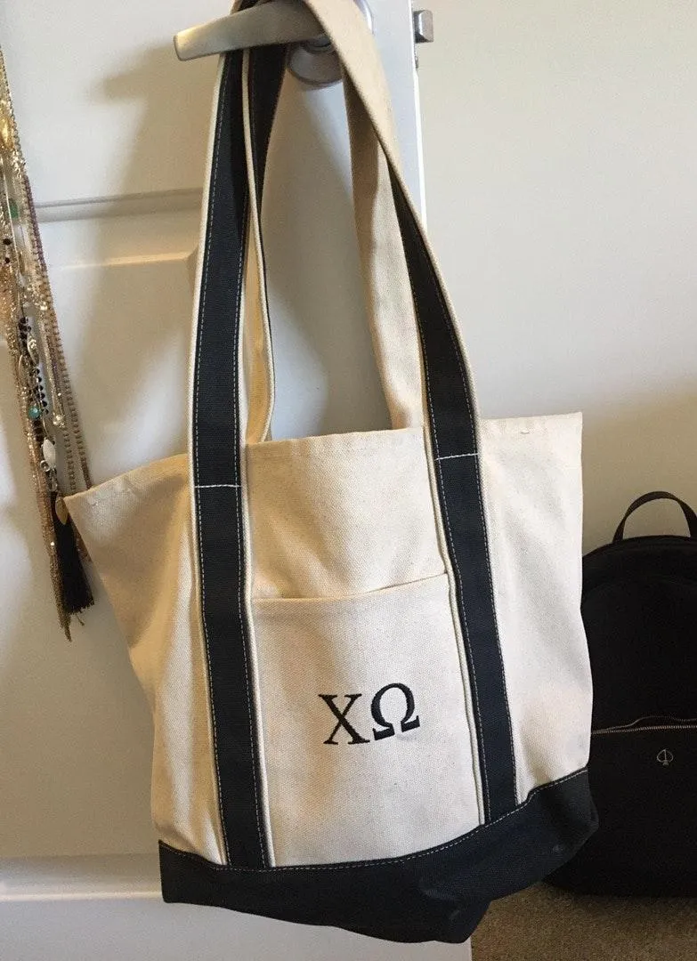 Chi omega Canvas Tote Bag Tan - Image 3