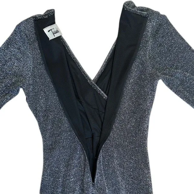 Vintage Tadashi Evening Gown Long Sleeve Maxi Dress Formal Metallic Sparkle Sz L - Image 14