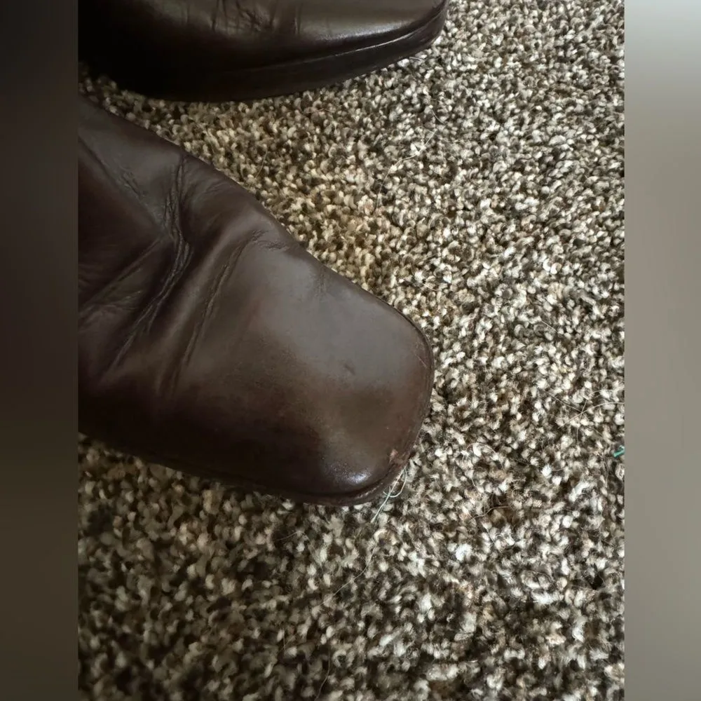 Vintage 90s Y2K TOM FORD GUCCI Leather‎ Ankle Boots Sz 7.5 Block Heel Brown - Image 6