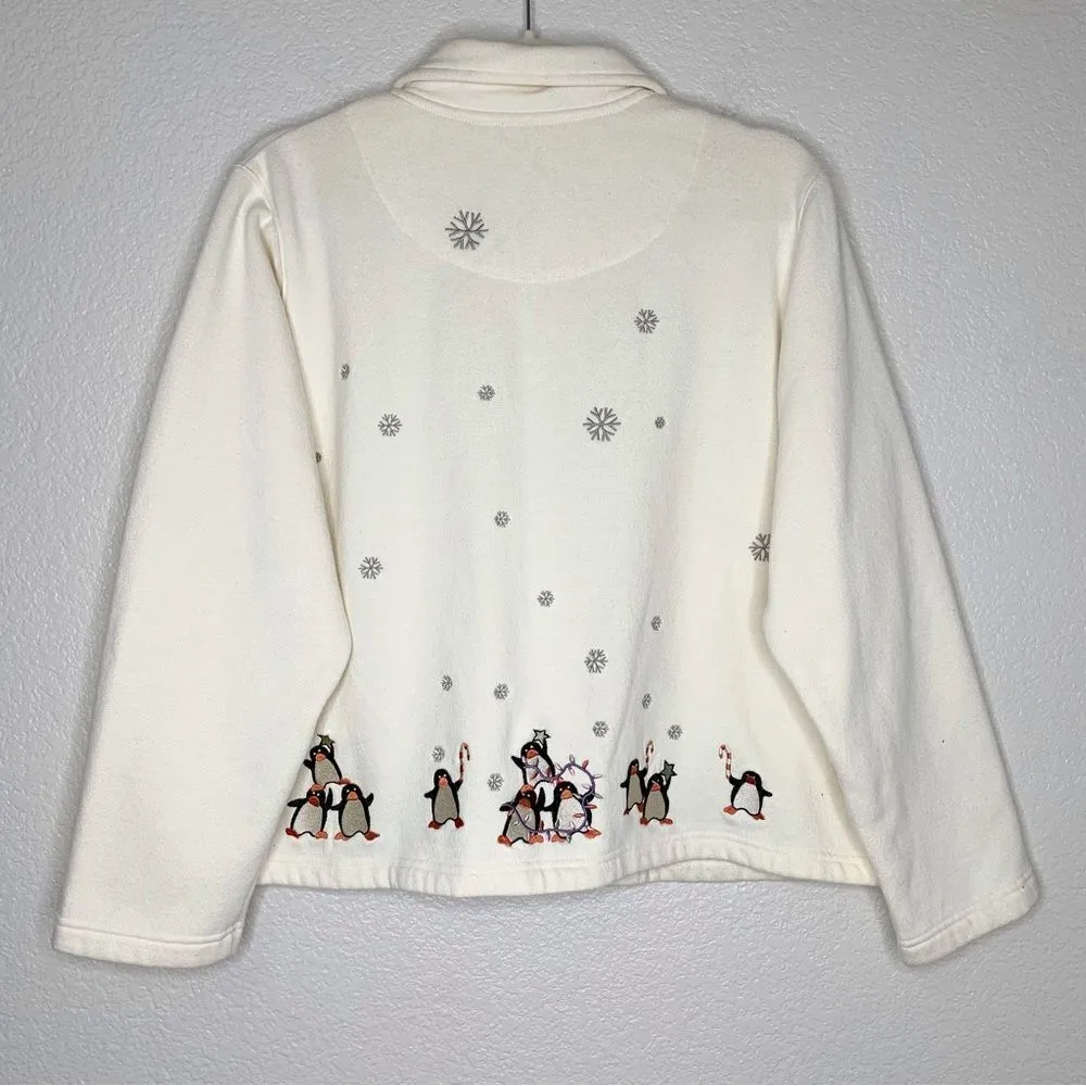 Christopher & Banks Button Down Snow Flakes Penguin Fleece Jacket - Image 6