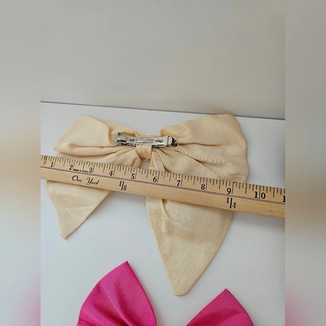 Vintage Bow Barrettes Bright Pink Cream Black Chiffon Grosgrain Ribbon - Image 5