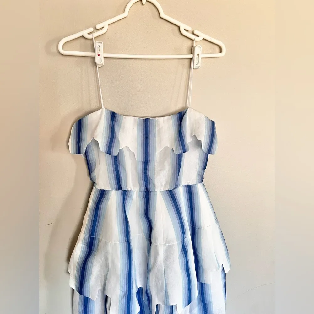 NWOT Rosie Assoulin Awning Striped Scallaped Peplum Midi Dress Size 2/XS Blue - Image 5