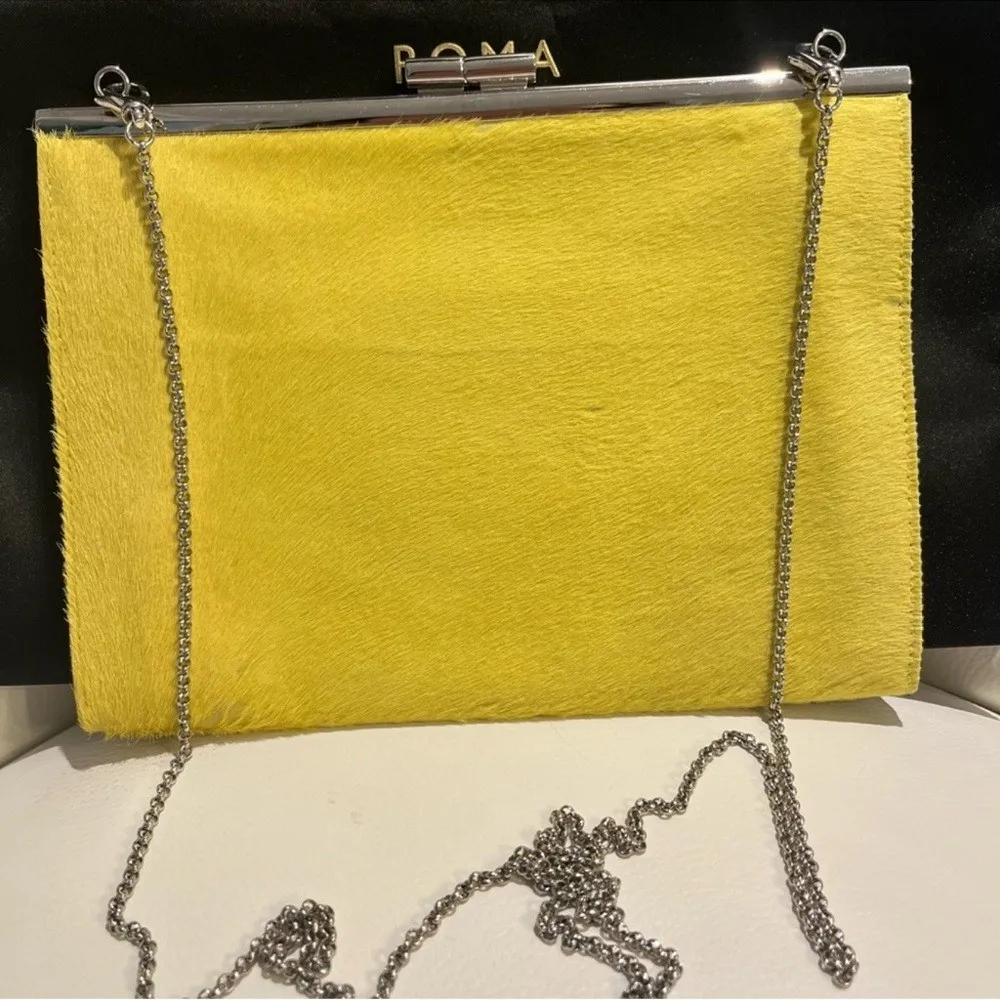 Bvlgari Roma Yellow Leather Frame Clutch Bag – Chain Shoulder Strap Made Italy - Image 2