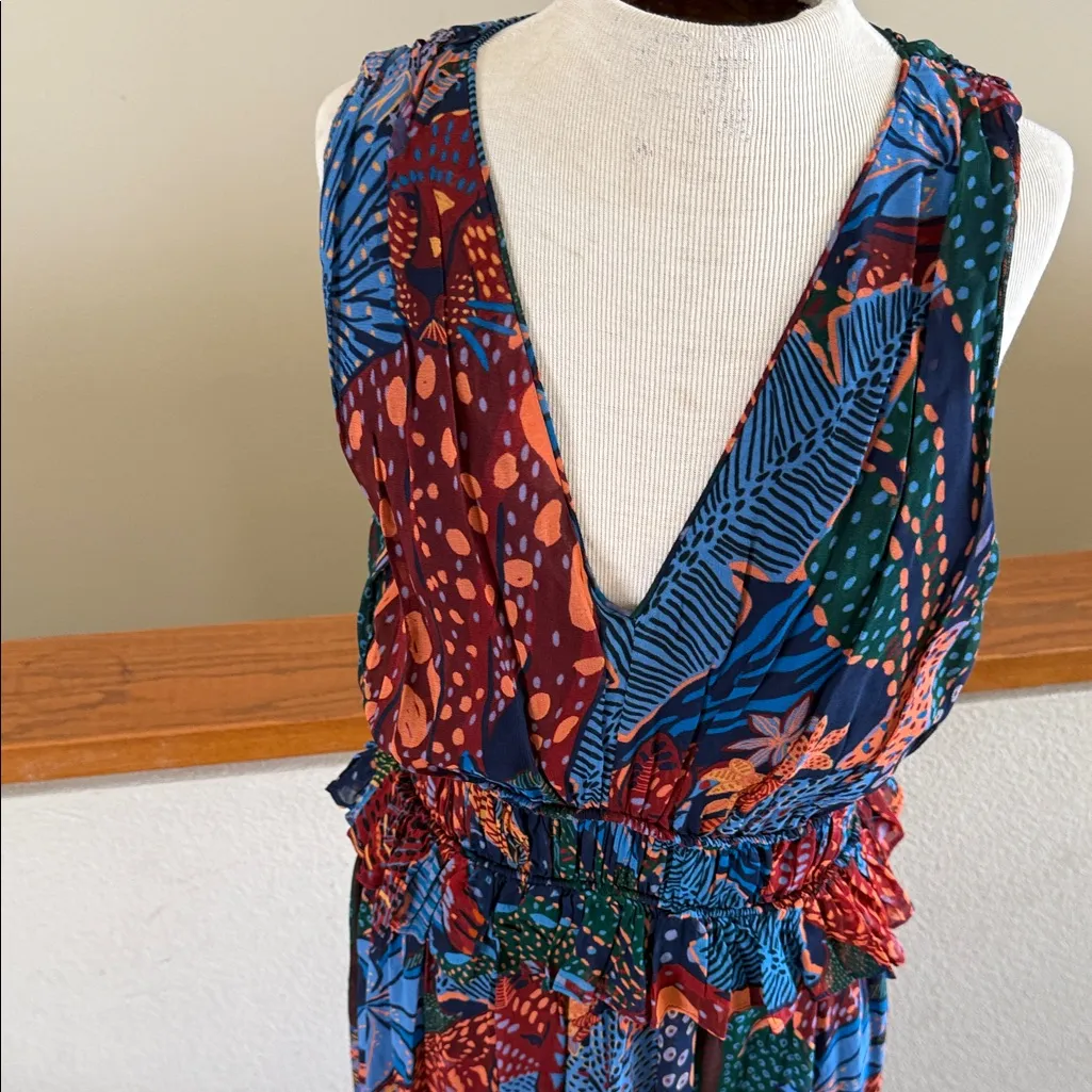 FARM Rio Colorful dress Farm Rio Blue Cool Leopard Print Ruffle Maxi Dress EUC - Image 7