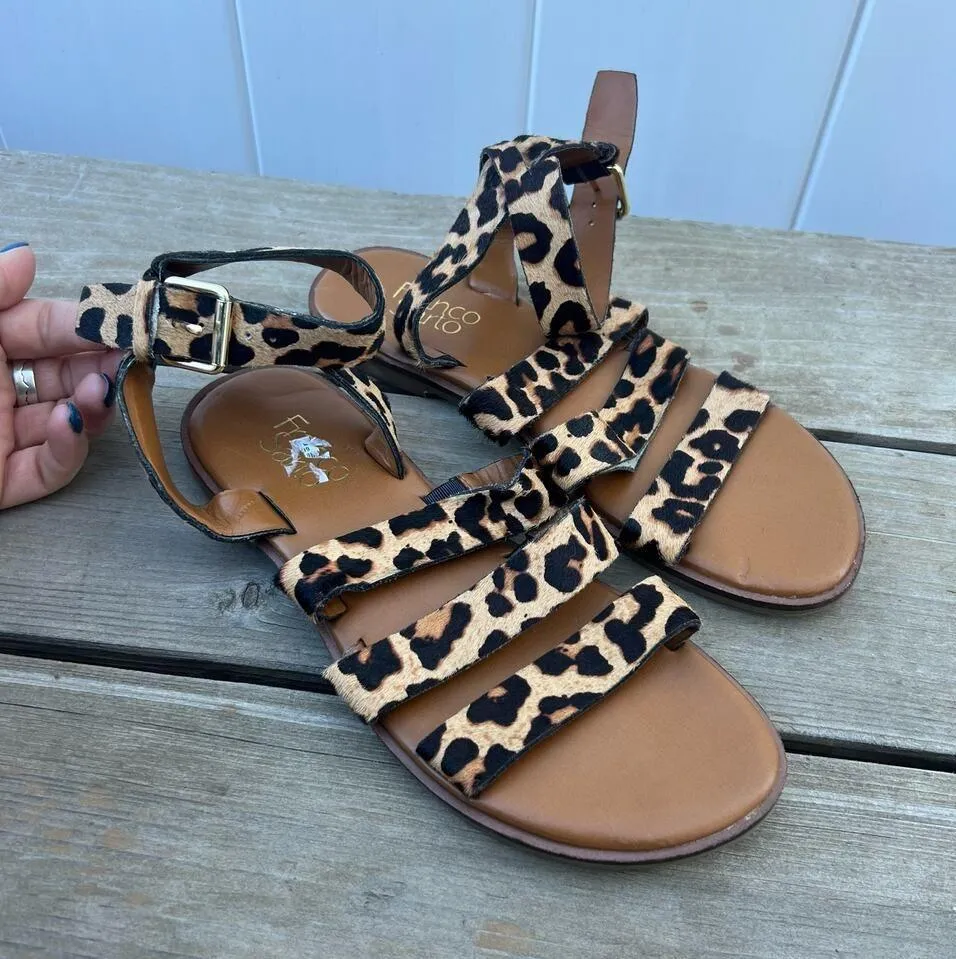 Franco Sarto Kyson Calf Hair Cheetah Strappy Ankle Sandals 7.5M - Image 2
