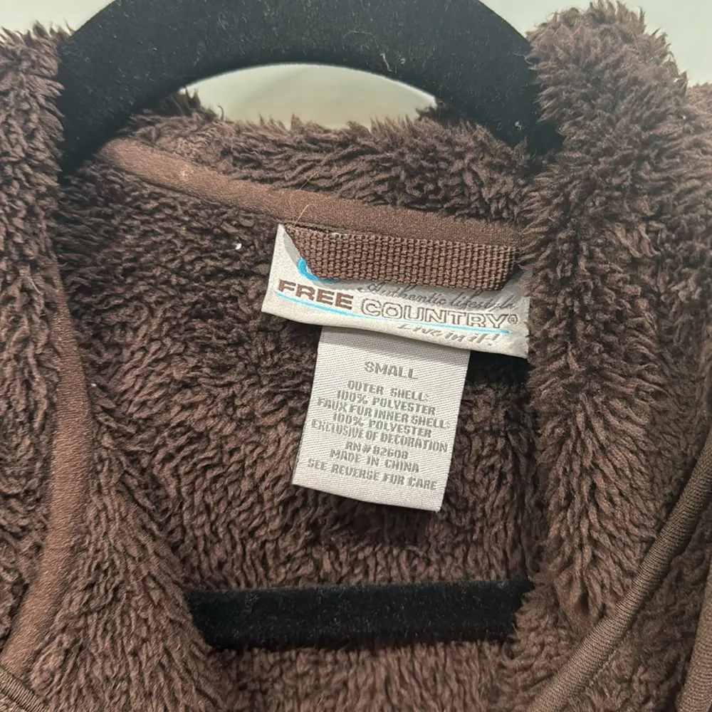 Free Country Women's Chocolate Brown Fuzzy Zip Up Hoodie Jacket Coat Sz Small - Image 2
