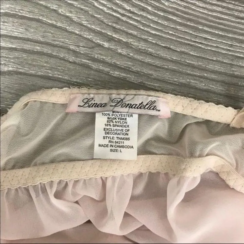 linea donatella chemise sheer, lace & rhinestone lingerie baby doll dress lg - Image 2