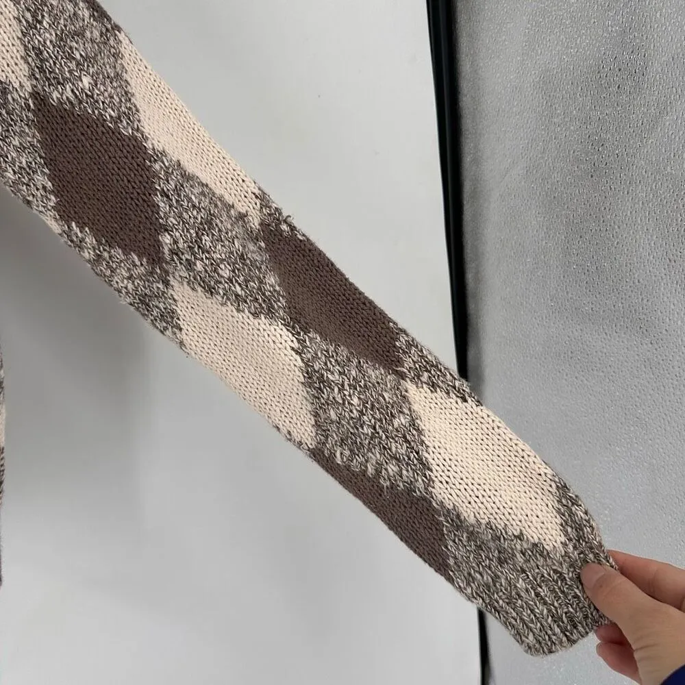 Vintage Liz Claiborne Argyle Cable Knit Sweater Cream & Brown Size Small Lizgolf - Image 10