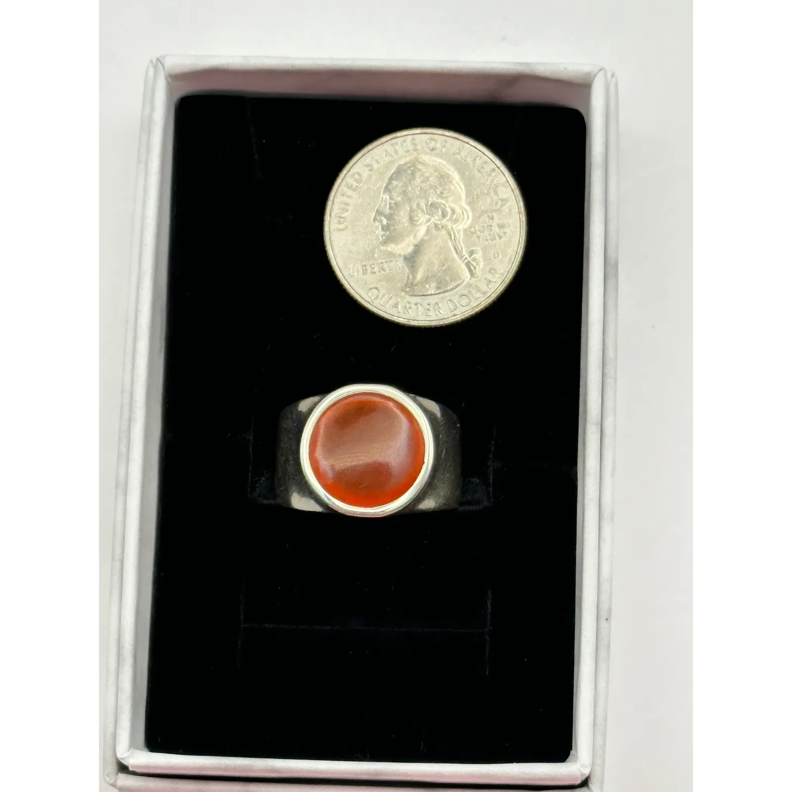 Carnelian Thick Band Sterling Silver Handmade Ring Size 9 - Image 7