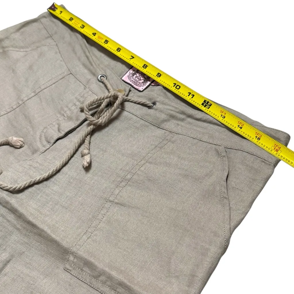Y2K Juicy Couture Tan 100% Linen Pants Coastal Resort Travel Capsule S - Image 11