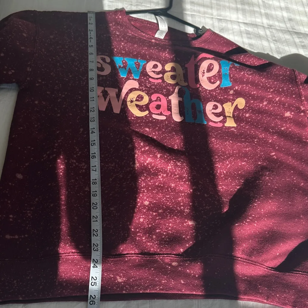 "Sweater Weather" Bleached Crew Neck Burgundy Size Medium - Image 8
