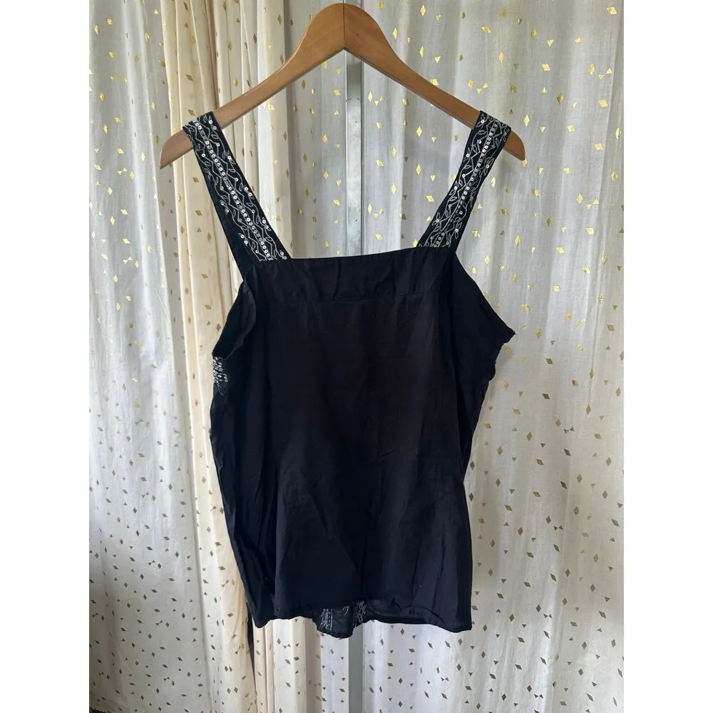 Cotton Express 100% Cotton Metallic Silver Embroidered Sequin Tank Top 18W - Image 3