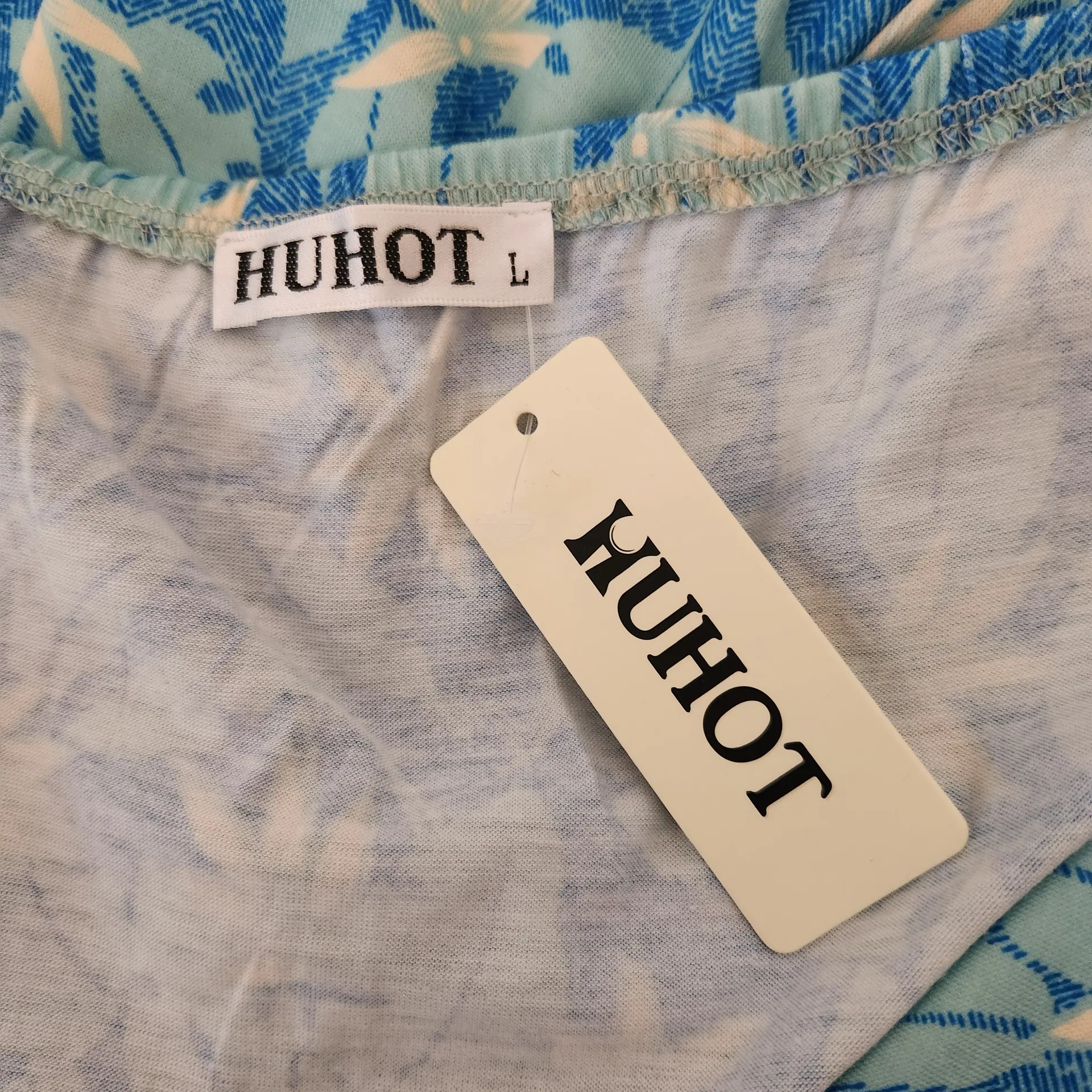 HuHot Blue Tropical Print Halter Dress with Pockets Size Large NWT - Image 6