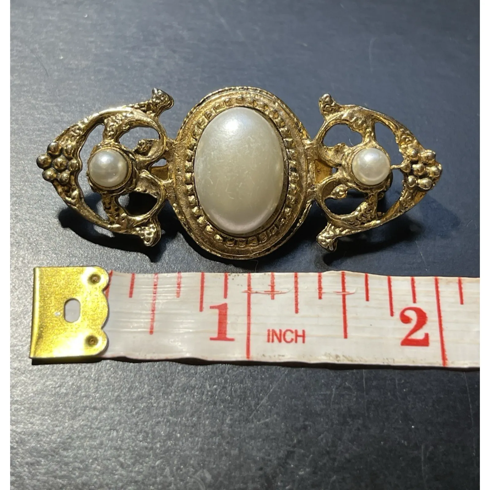 Faux Pearl Collar Lapel Shawl Brooch Pin Gold Tone Victorian Style Jewelry - Image 8