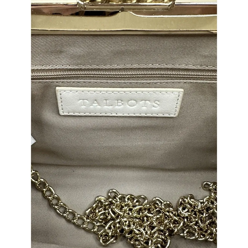 TALBOTS Rattan Wicker Crossbody Clutch Woven Straw Handbag Gold Chain Strap Knot - Image 6