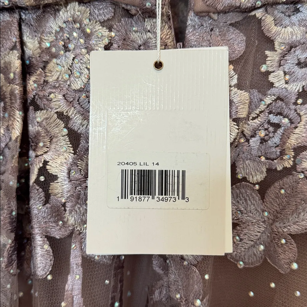 Mac Duggal 20405 Purple Embellished Floral Cap Sleeve A Line Gown Size 14 NWT - Image 11