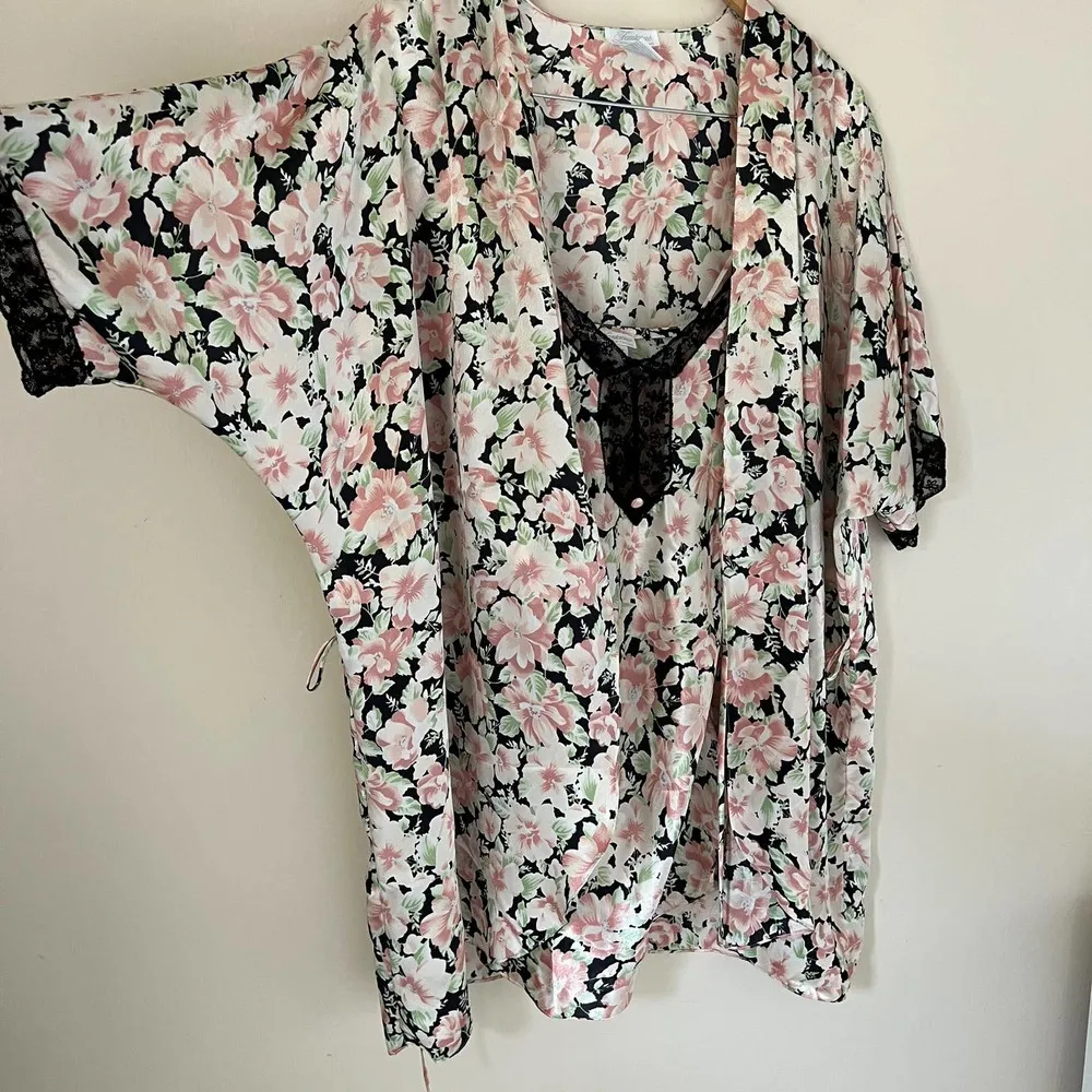 Fantasies by Morgan Taylor Slip Dress & Robe Set Lace Floral Print Size S - Image 11
