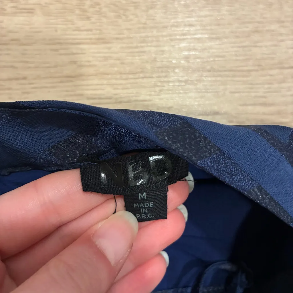 NBD x Revolve Animosity Mini Dress Gingham Navy Blue Lined Open Back Size M - Image 4