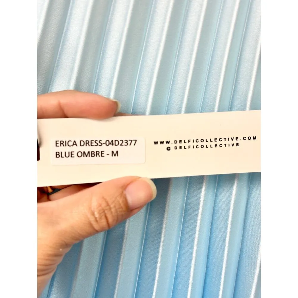 NWT Delfi Collective Erica One Shoulder Pleated Maxi Dress Blue Ombre Women's M Size M - Image 4