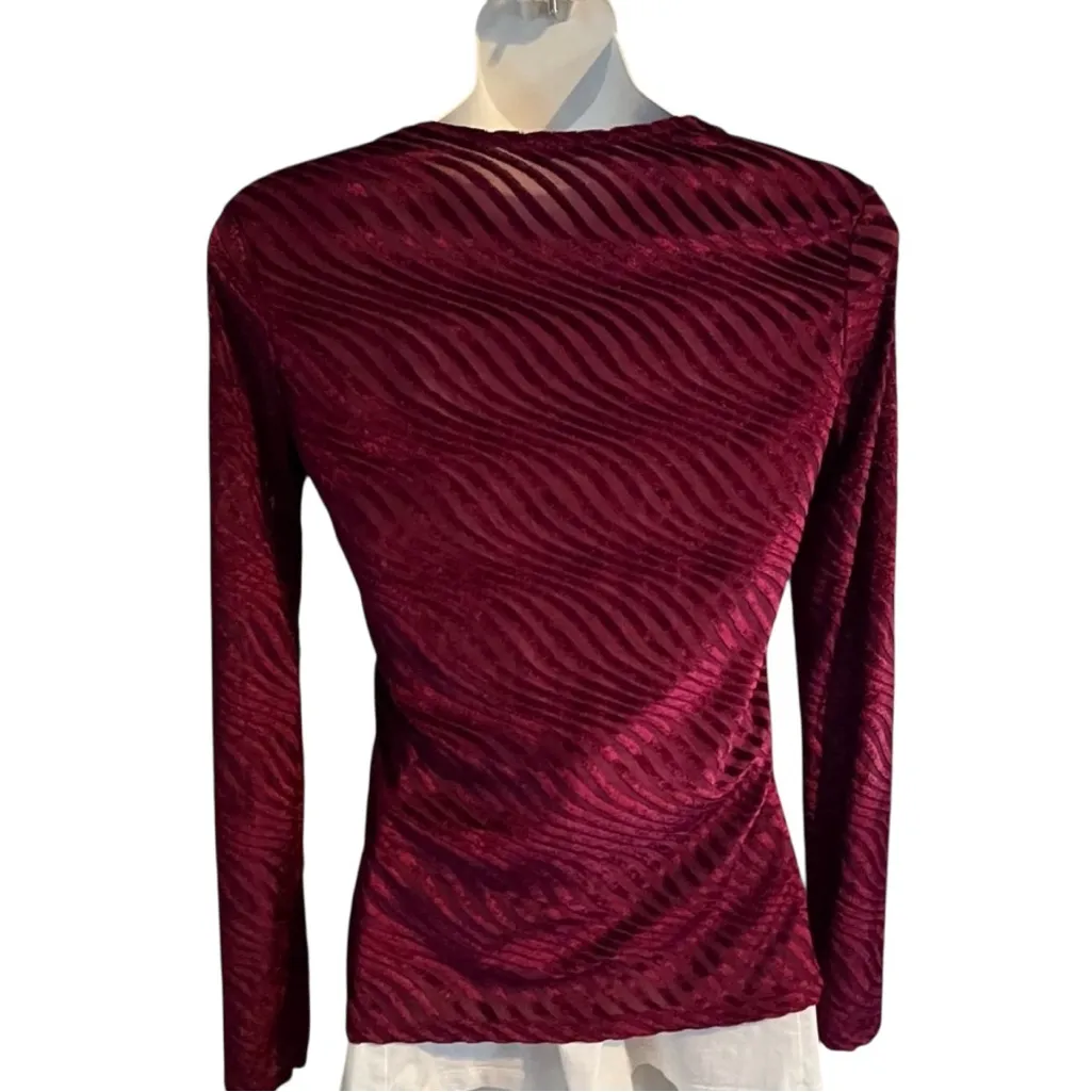 ZARA Sheer Velvet Wavy Ripple Top S 16” p2p Burgundy EUC - Image 5