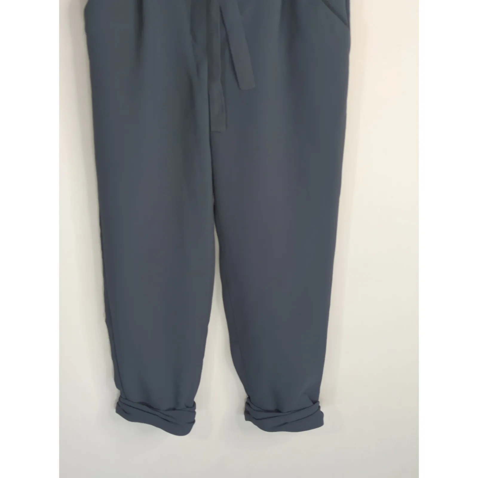 Aritzia Wilfred Blue Allant Pants Tie Waist Cropped Leg‎ Crepe Trouser Size 2 - Image 3
