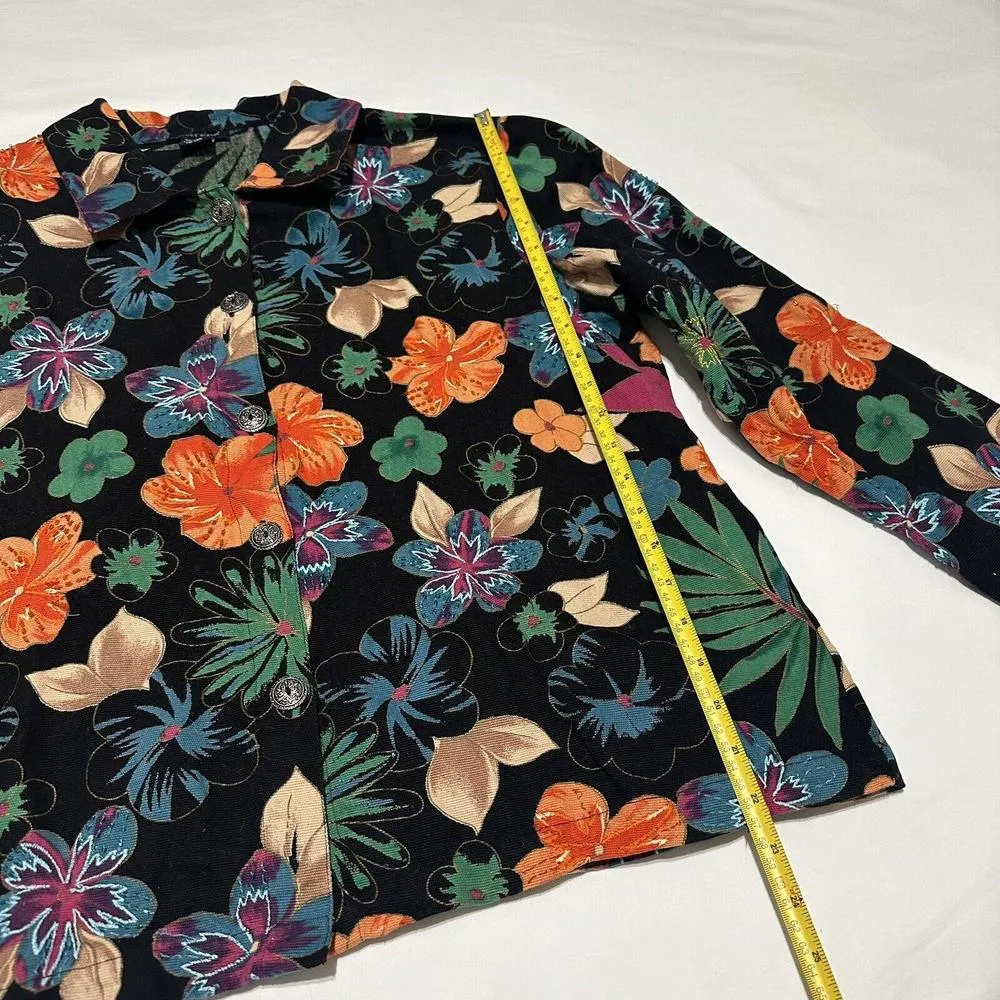 Vintage Style West End Beaded Jacket Sz XL Extra Large Black / Colorful Flowers - Image 5
