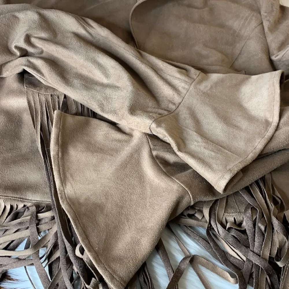 Union Of Angel Tan Fringe Faux Brushed Suede Shawna Jacket Size Medium - Image 10