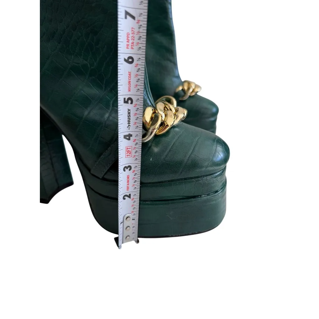 EGO Green Croc Embossed Gold Chain Detail Platform Boots Size UK 6 / US 8 - Image 3