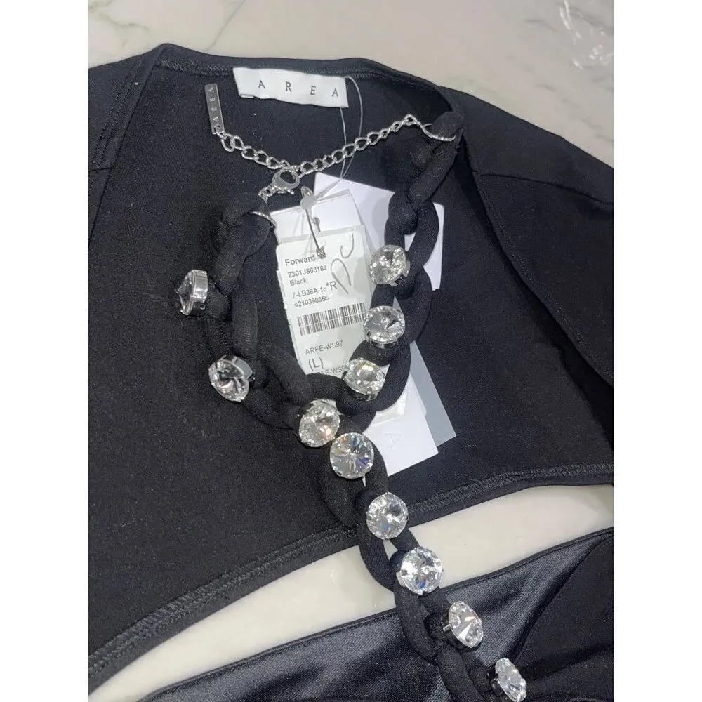 AREA Chain Link Long Sleeve Bodysuit in Black Large New Womens Crystal Top - Image 7