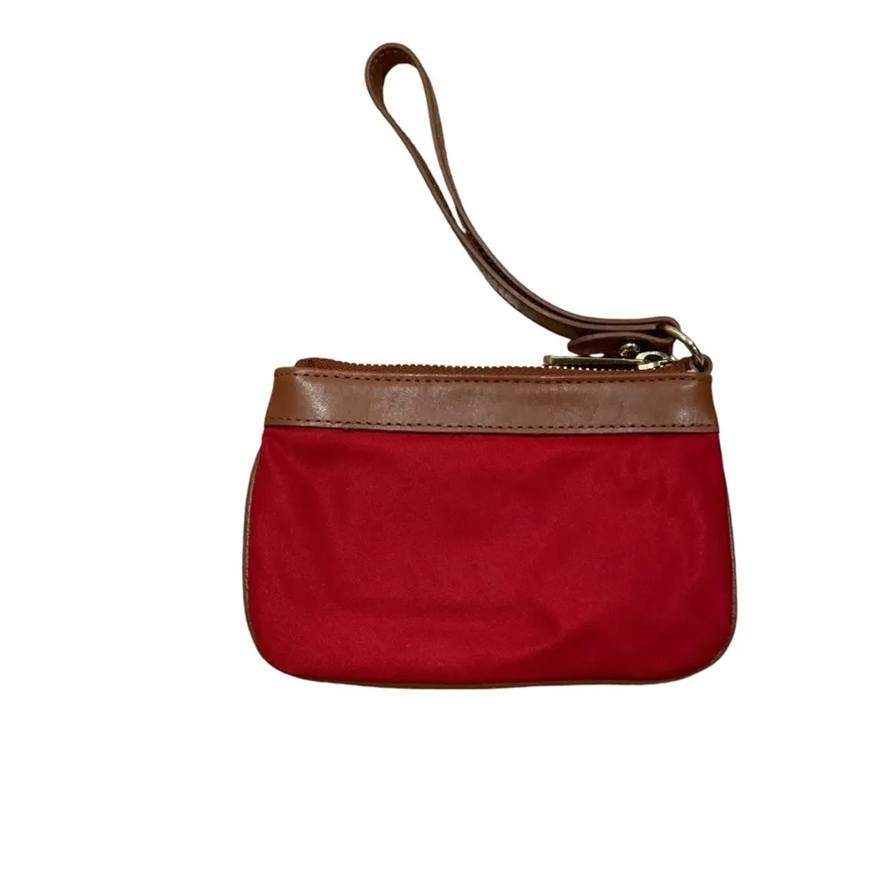 Ralph Lauren LRL red nylon with brown leather trim zipper wristlet gold hardware - Image 2