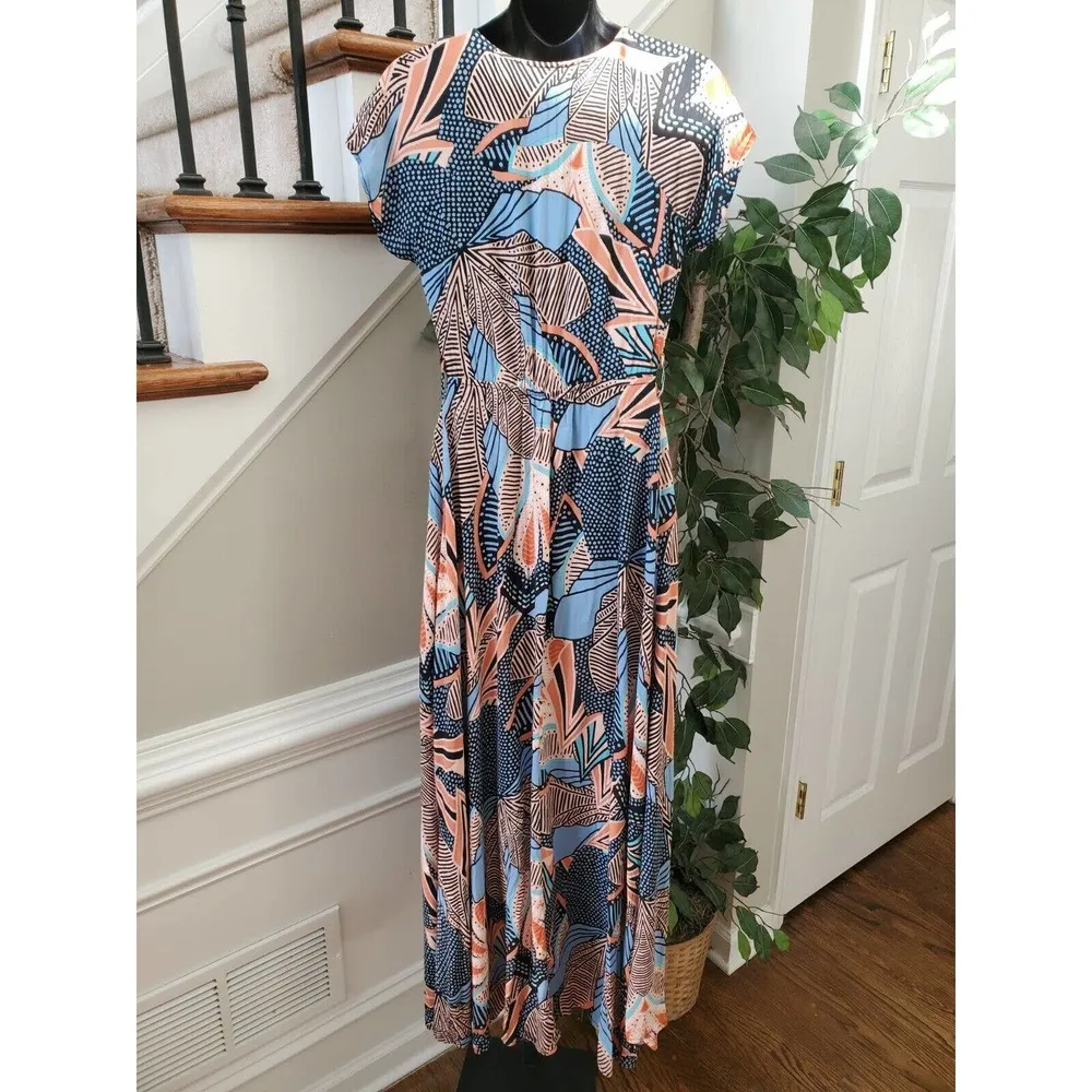 Forever 21 Womens Multicolor Polyester V-Neck Short Sleeve Long Maxi Dress Small - Image 6