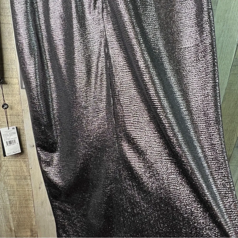 Adrianna Papell Sz 2 SilverGray Metallic Surplice Peplum Long Sleeve Tul… - Image 11