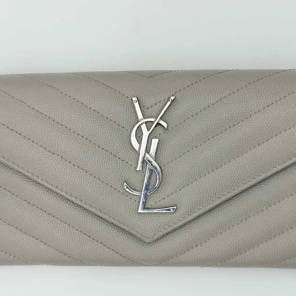 Yves Saint Laurent Taupe Quilted Leather Clutch Wallet on Chain - Image 2